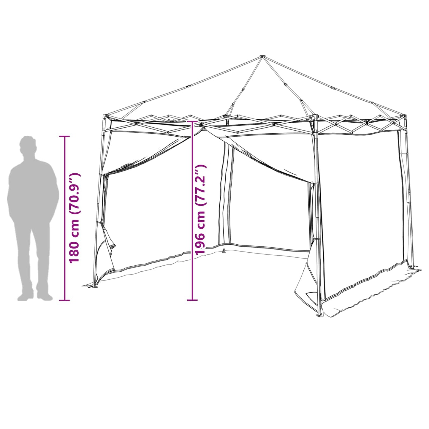 Detailweergave van de vidaXL Camping Tent Set met afmetingen en zijaanzicht.