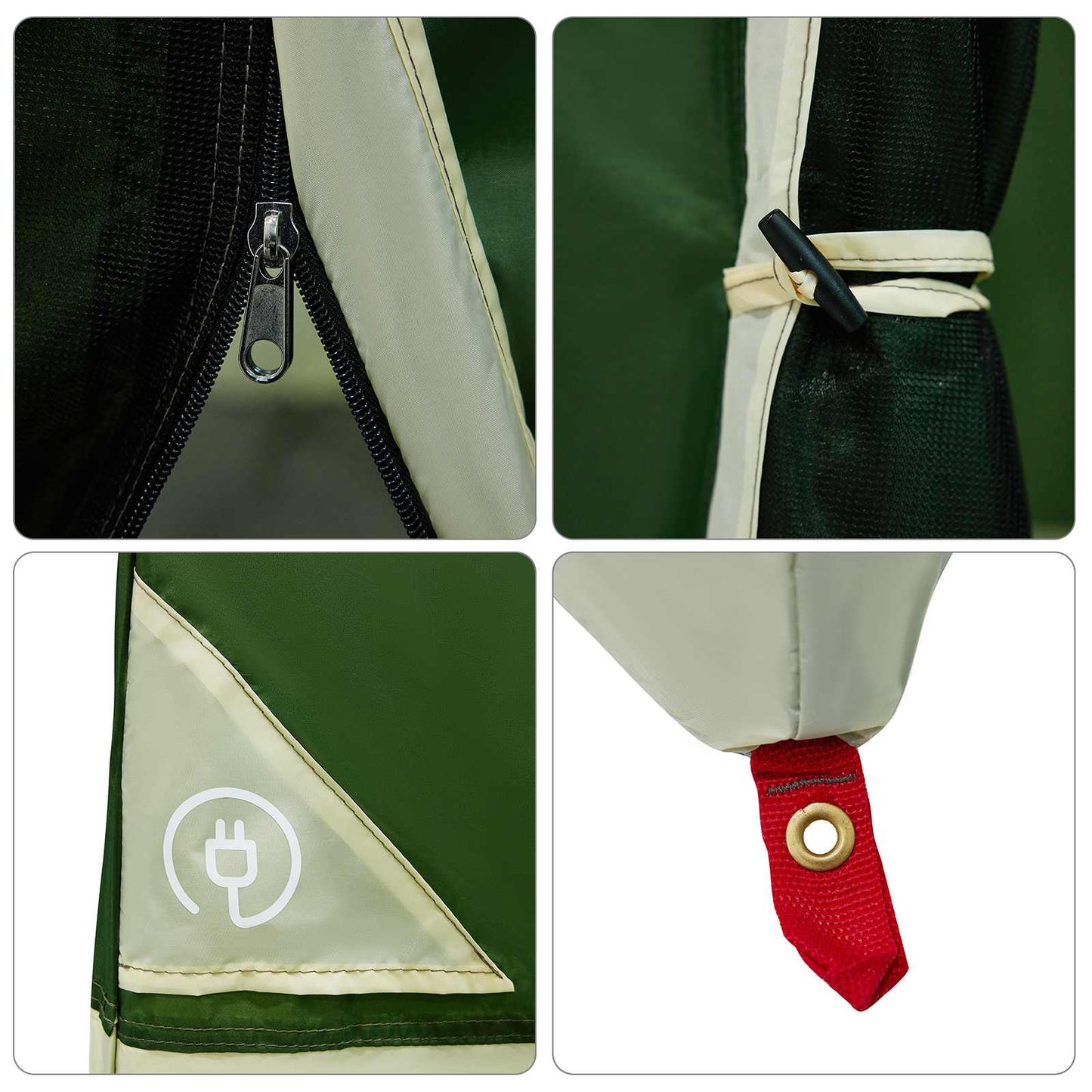 Detail van de groene vidaXL campingtent met ritssluiting en bevestigingspunten.