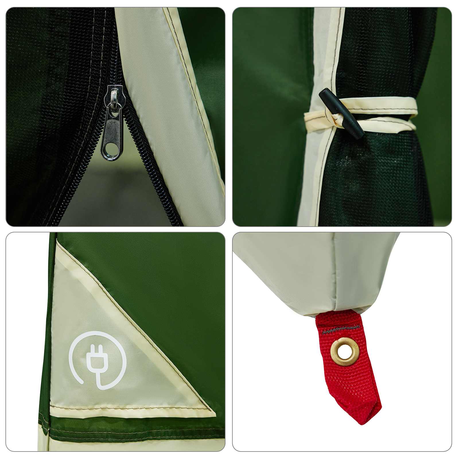 Detail van de groene vidaXL campingtent met ritssluiting en bevestigingspunten.