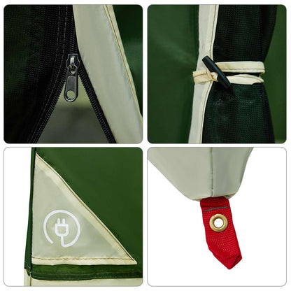 Detail van de ritssluiting en bevestigingspunten van de vidaXL groene campingtent.