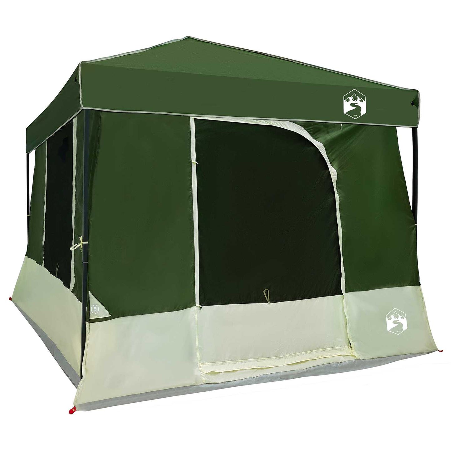 Detail van de groene vidaXL campingtent met een stevig, waterdicht ontwerp en deuropening.