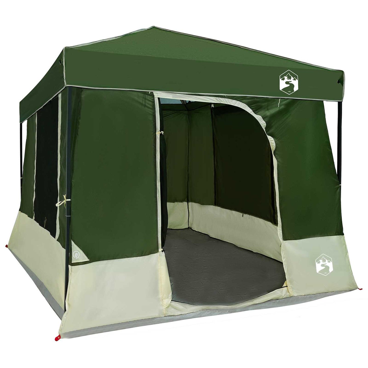 Detail van de groene vidaXL Camping Tent met open ingang en ruime binnenruimte.