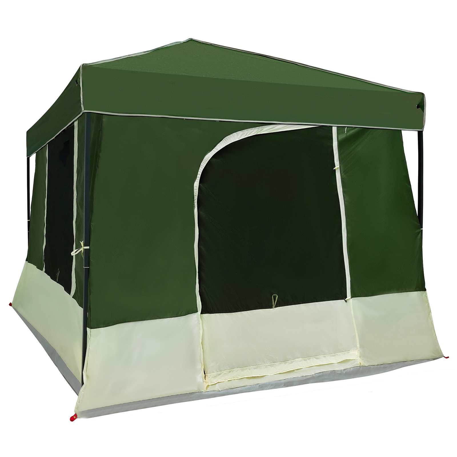 Zijaanzicht van de vidaXL Camping Tent in groen met een stevig dak en open ingang.