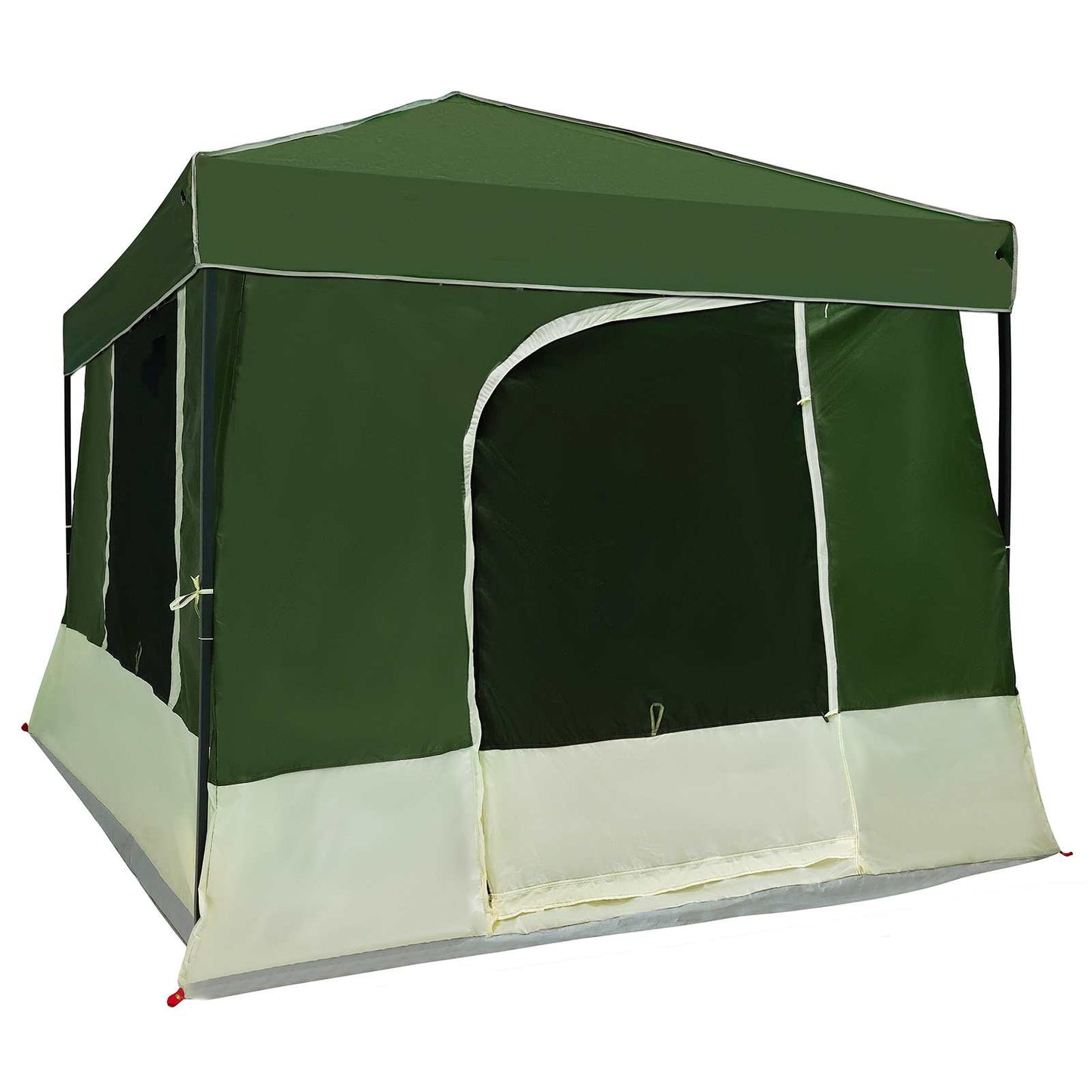 Zijaanzicht van de vidaXL groene campingtent met dak en ritssluiting.