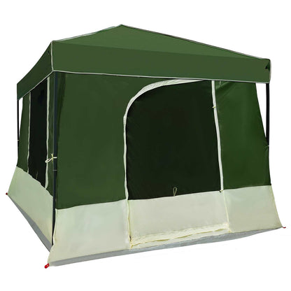 Zijaanzicht van de vidaXL groene campingtent met dak en ritssluiting.