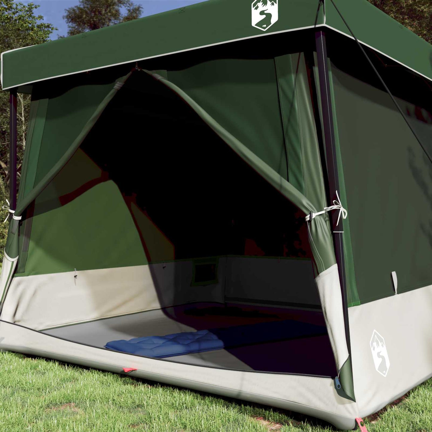 Detail van de vidaXL camping tent met open luifel en ruime binnenruimte.