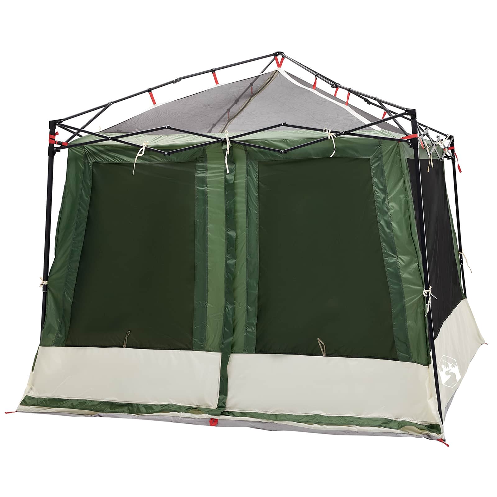 Detail van de vidaXL camping tent set met groene wanden en grijs dak.
