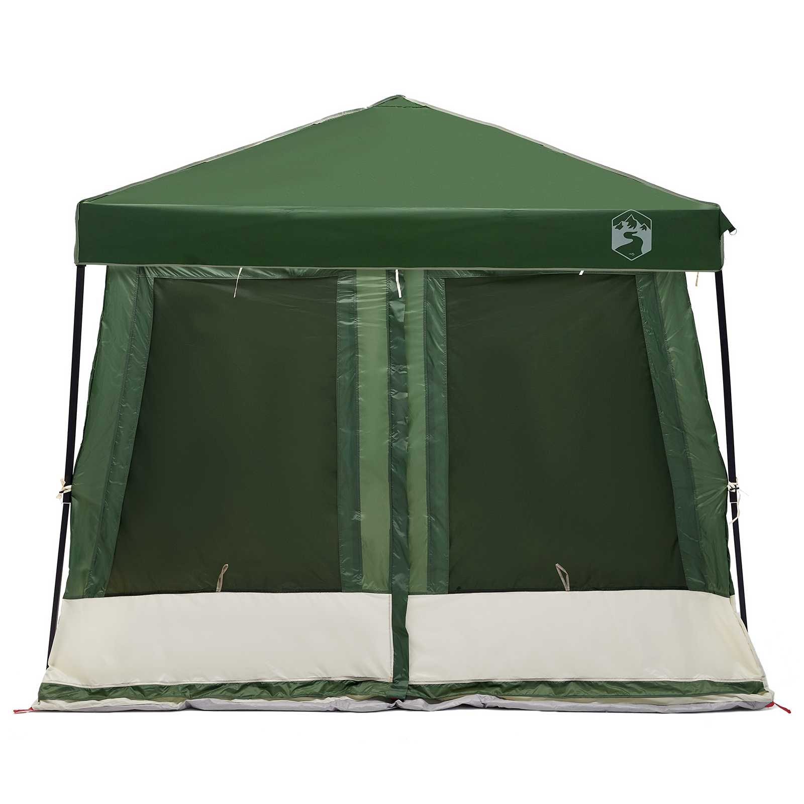 Detail van de groene vidaXL campingtent met open voorkant en stevige constructie.
