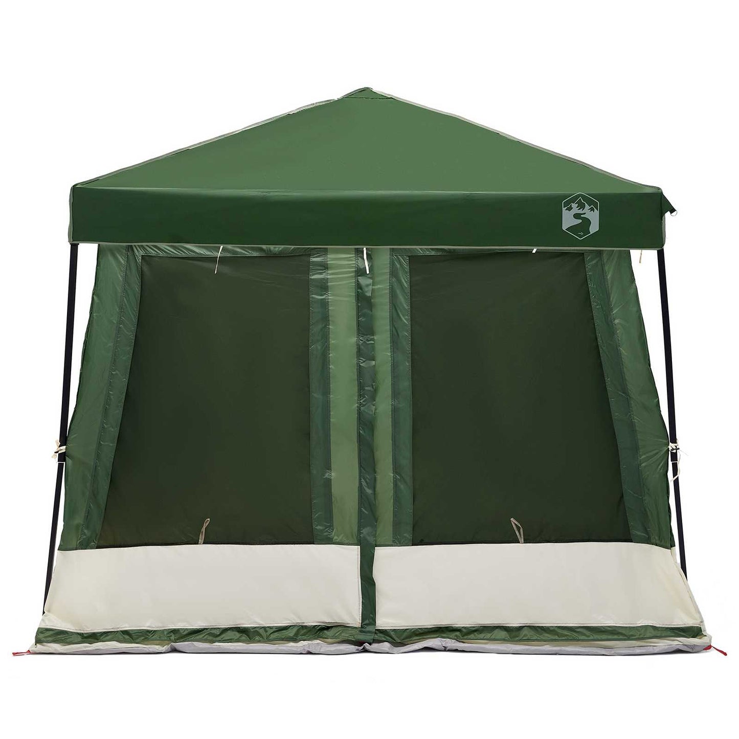 Detail van de vidaXL camping tent set in groen, met open voorkant en luifel.