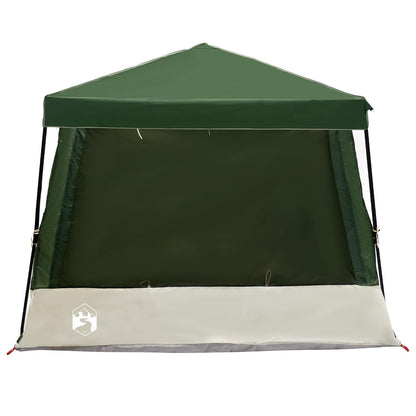 Detail van de vidaXL camping tent set met groen dak en ruime ingang.