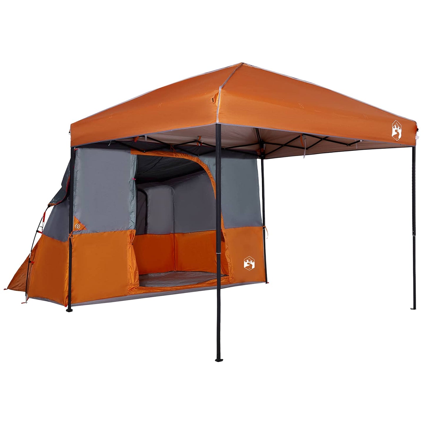 Zijaanzicht van de vidaXL Camping Tent Set in oranje taffeta met grijze details.