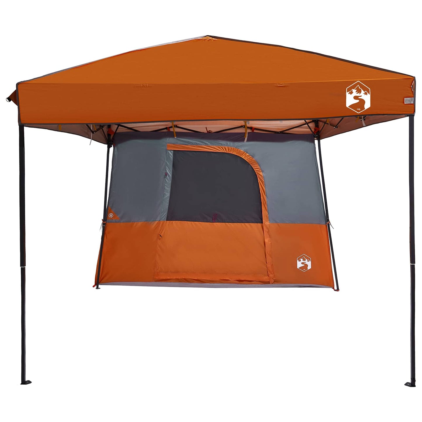 Zijaanzicht van de vidaXL campingtent in oranje taffeta met ritssluiting.
