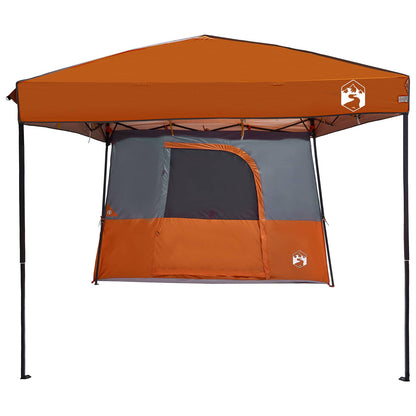 Zijaanzicht van de vidaXL campingtent in oranje taffeta met ritssluiting.