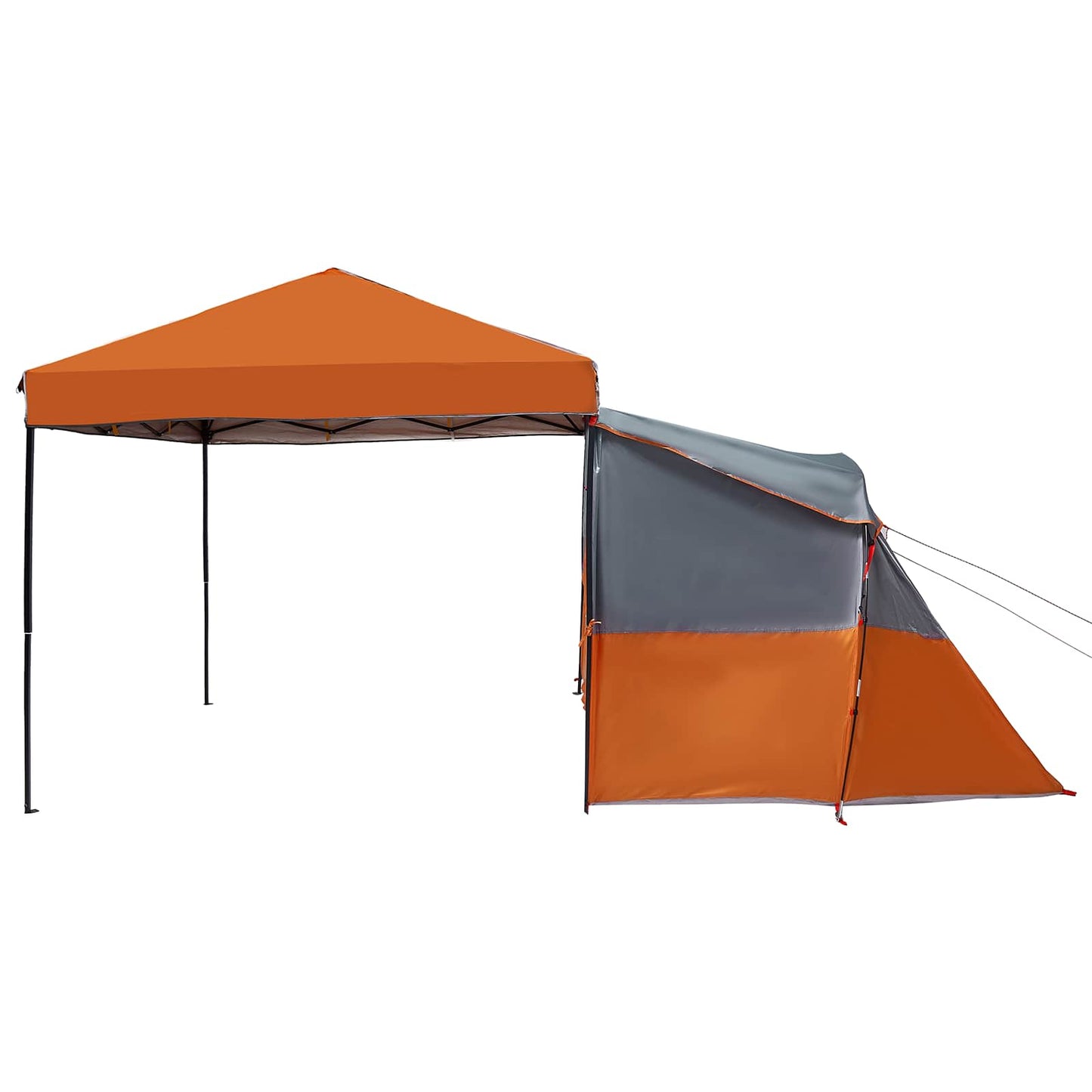 Detail van de vidaXL campingtent in oranje taffeta met grijze zijwand en dak.