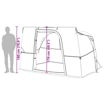 Zijaanzicht van de vidaXL Camping Tent met dak, inclusief afmetingen en ingang.
