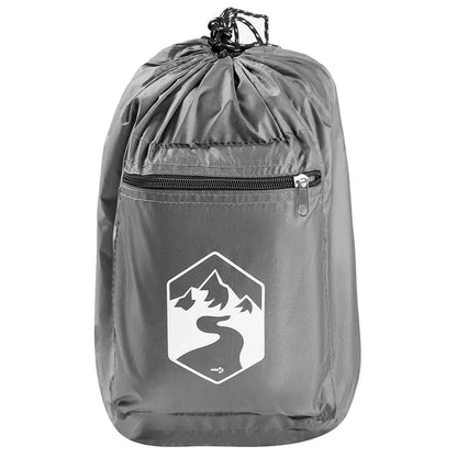 Grijze vidaXL campingtent met opbergzak en logo, zijaanzicht.