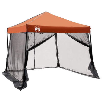 Detail van de grijze vidaXL campingtent met oranje dak en gaaswanden.