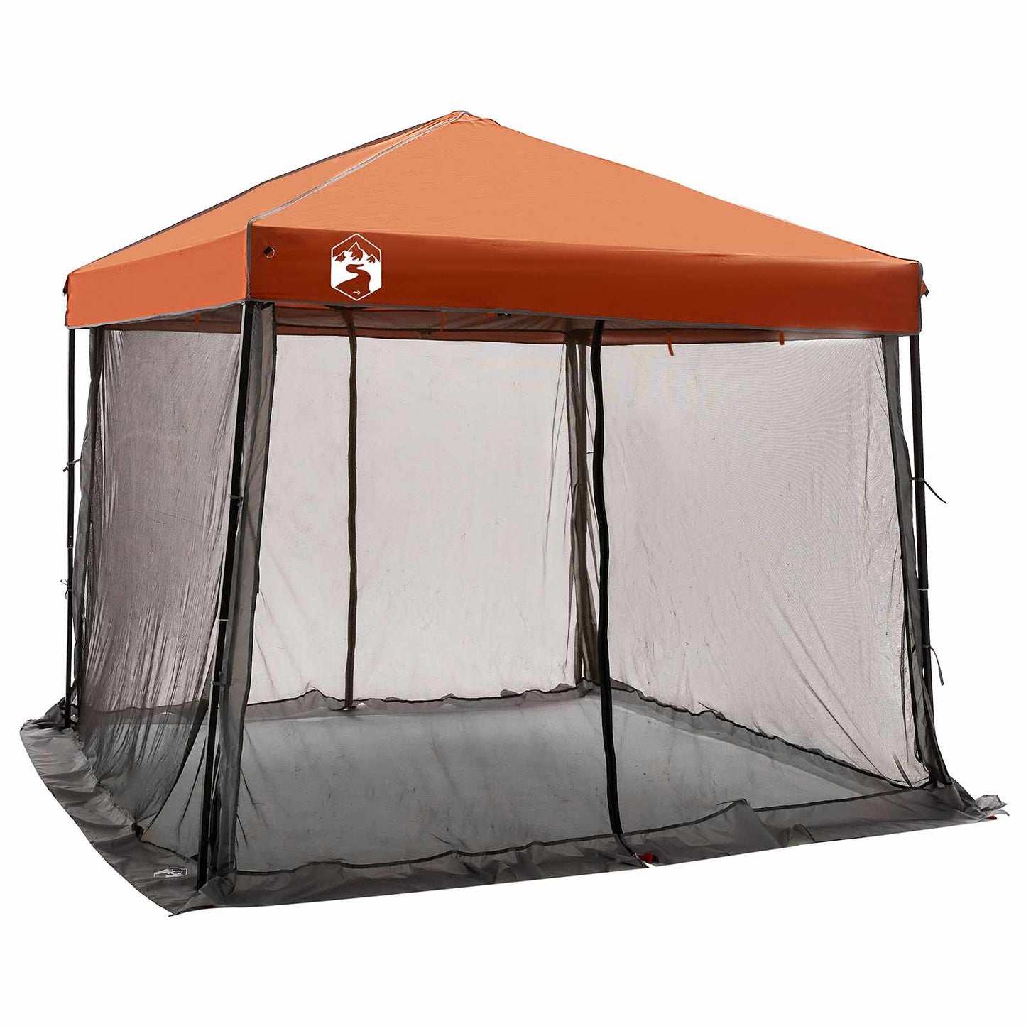 Detail van de vidaXL campingtent in grijs en oranje, zijaanzicht met open zijwanden.