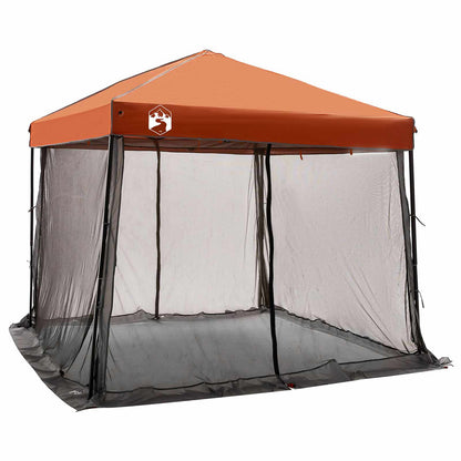 Detail van de vidaXL campingtent in grijs en oranje, zijaanzicht met open zijwanden.