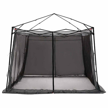 Detail van de vidaXL campingtent met zwarte gaaswanden en een open voorkant.