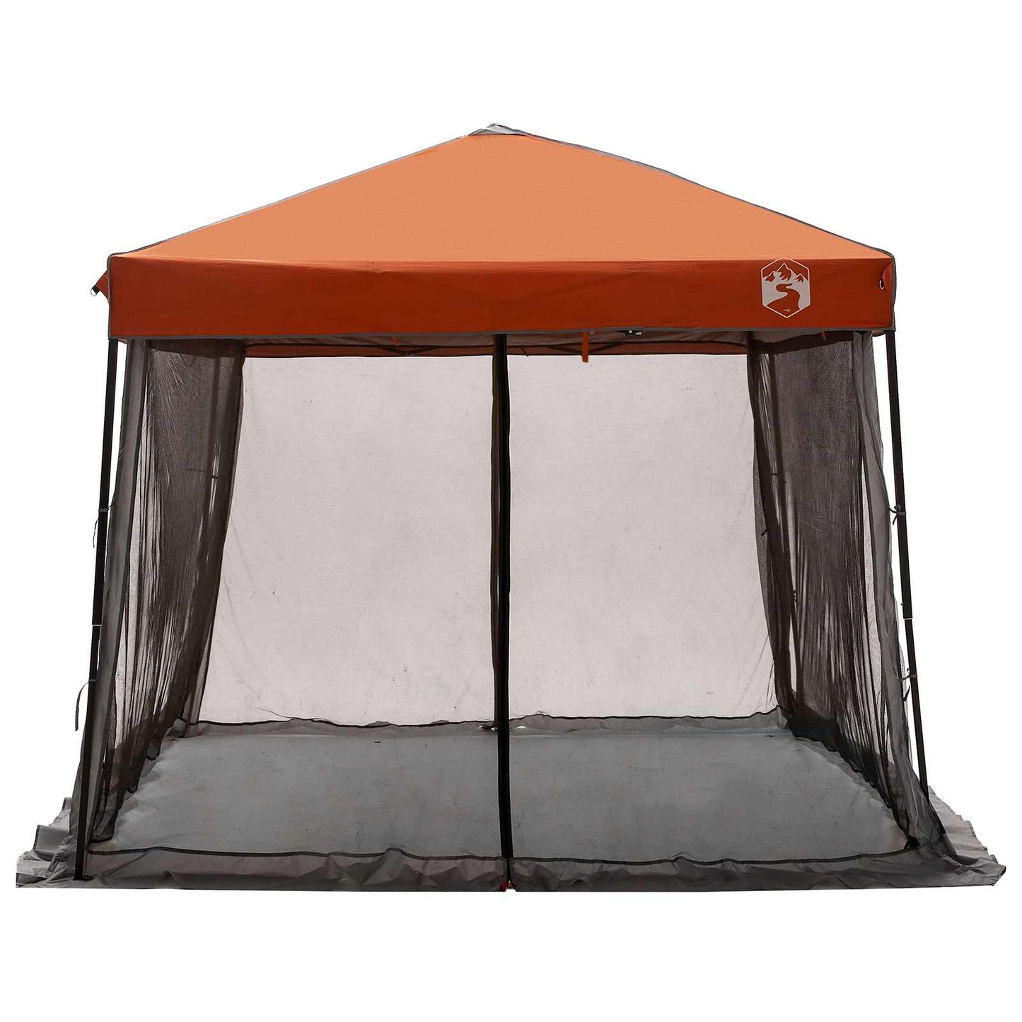 Detail van de vidaXL campingtent met oranje dak en gaaswanden, zijaanzicht.