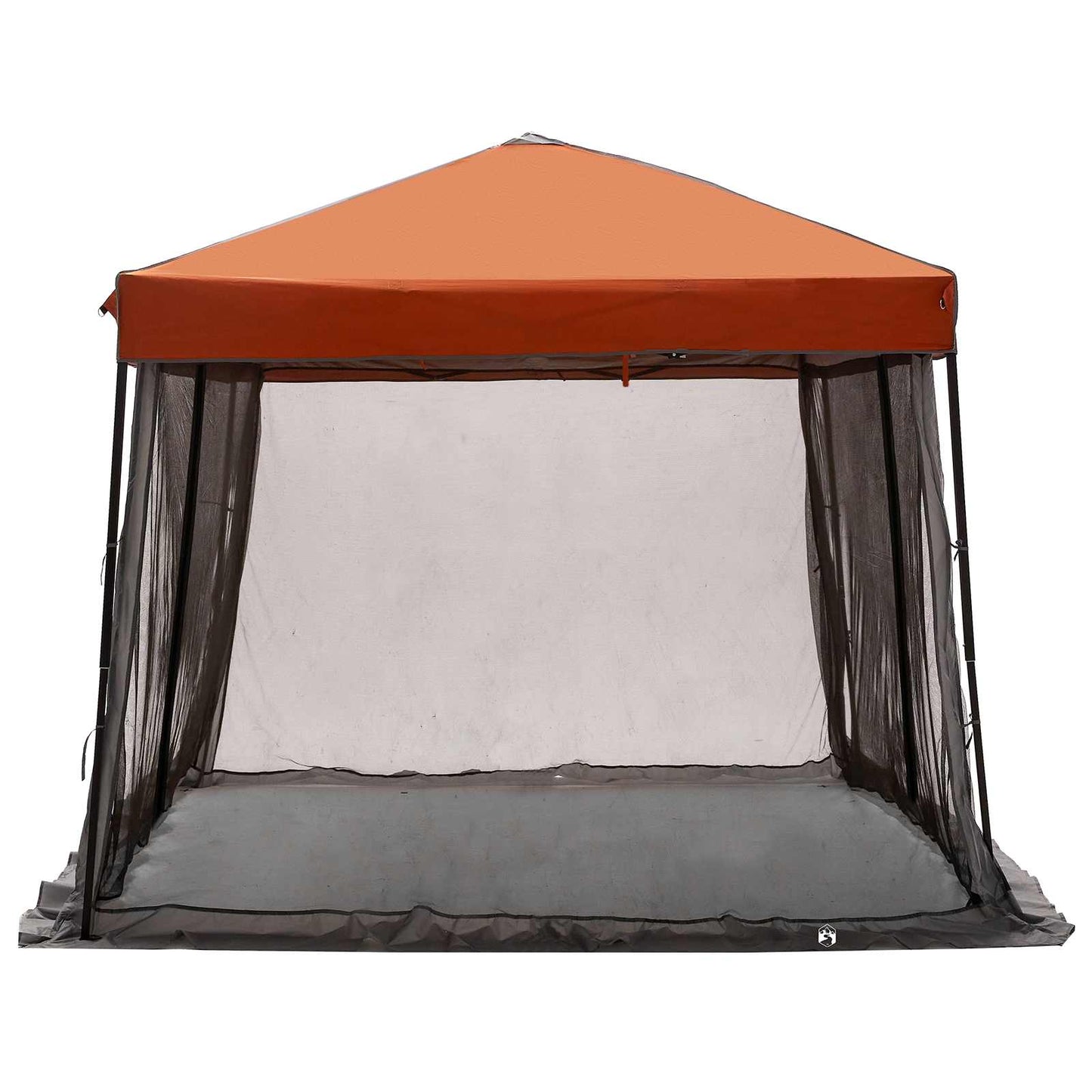 Detail van de vidaXL campingtent met oranje dak en zwarte zijwanden, zijaanzicht.