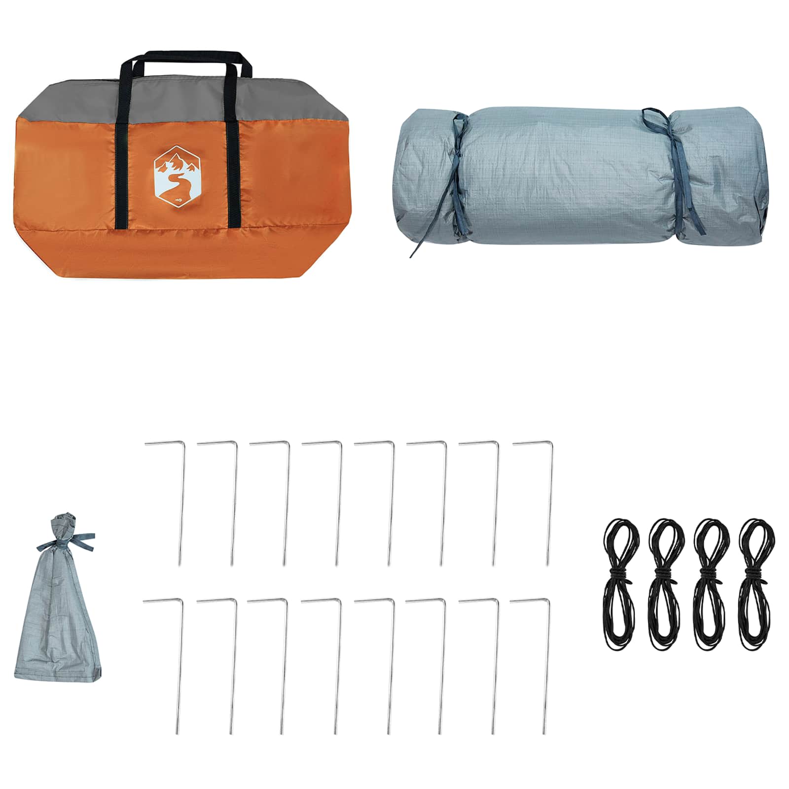 Detail van de vidaXL campingtent set met opbergtas, haringen en scheerlijnen.