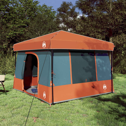 Grijze en oranje vidaXL campingtent met een moderne uitstraling in het gras.