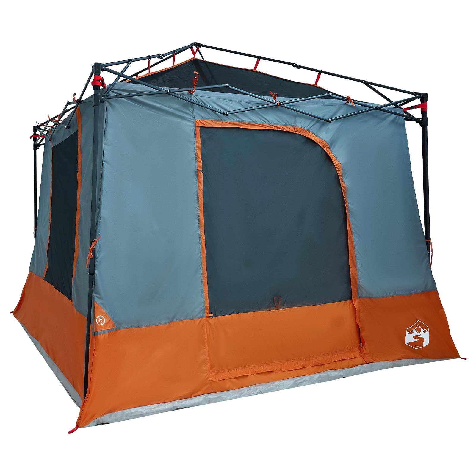 Detail van de vidaXL campingtent in grijs en oranje, met ritssluiting en stevige constructie.
