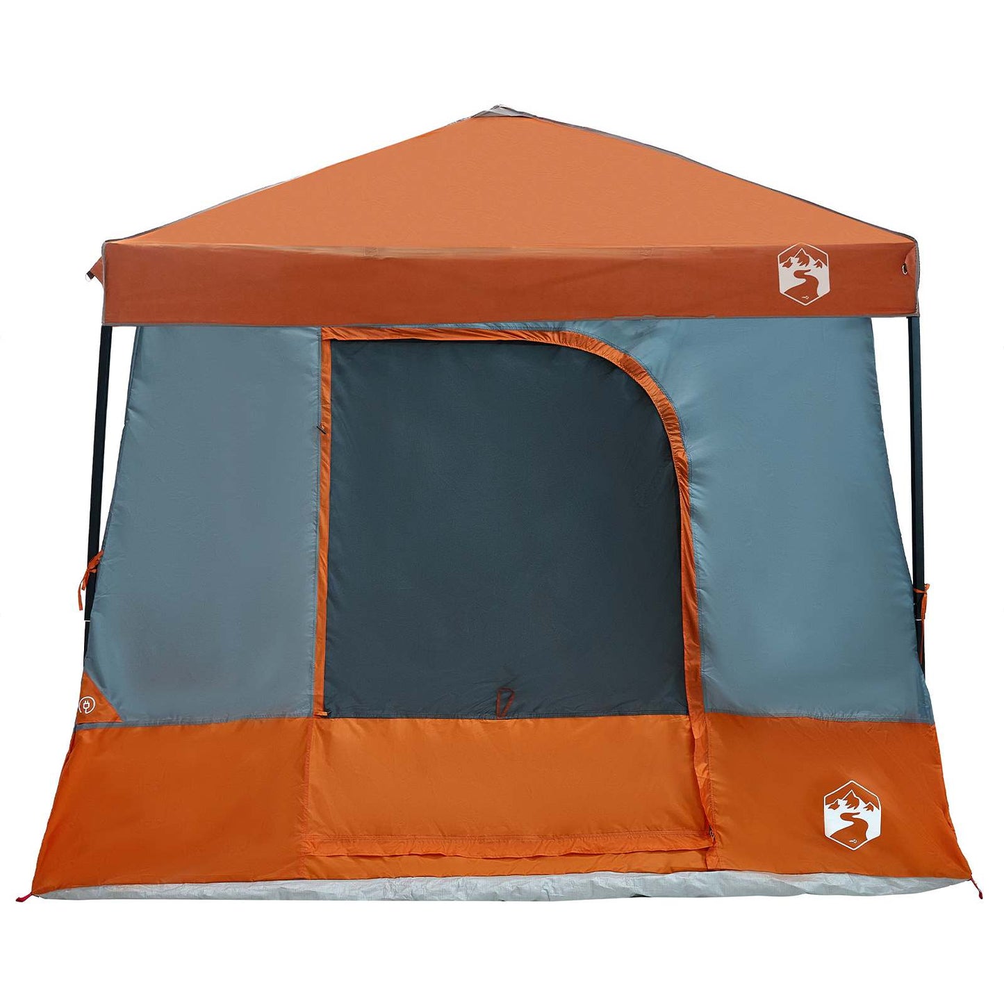 Detail van de vidaXL campingtent met grijs-oranje kleuren en ritssluiting.