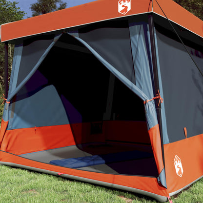Detail van de grijs-oranje vidaXL campingtent met open ritssluiting en binnenruimte.