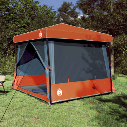 VidaXL campingtent set in grijs en oranje, met een weerbestendig ontwerp en ruime binnenruimte.