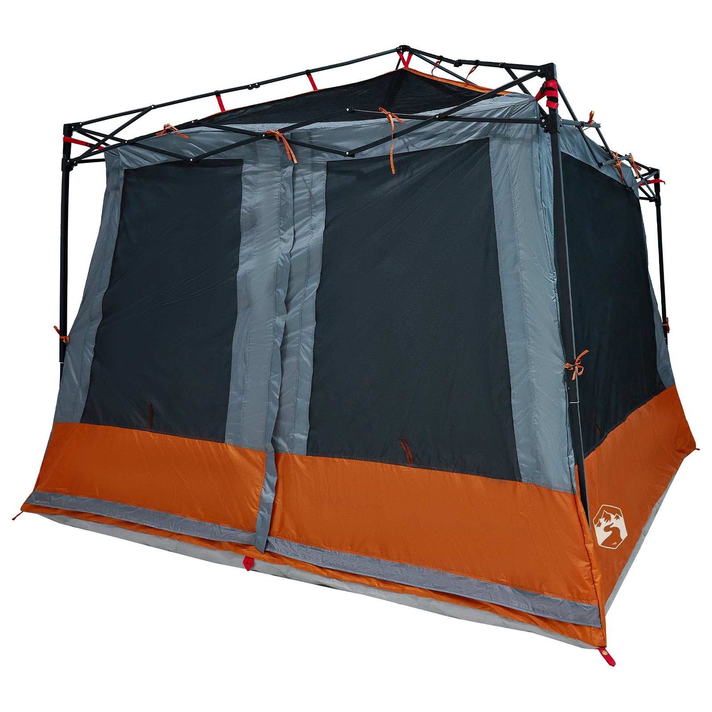 Detail van de grijs-oranje vidaXL campingtent met een weerbestendig ontwerp en ritssluiting.