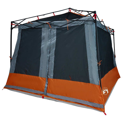 Detail van de grijs-oranje vidaXL campingtent met een weerbestendig ontwerp en ritssluiting.