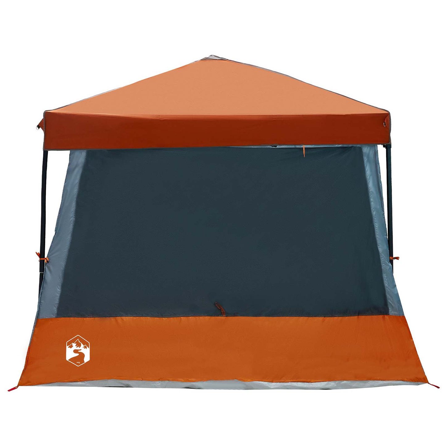 Zijaanzicht van de grijs-oranje vidaXL campingtent met een waterafstotend ontwerp.
