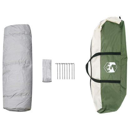 Detail van de vidaXL Instant Tent met stalen pinnen en opbergtas in groen en grijs.