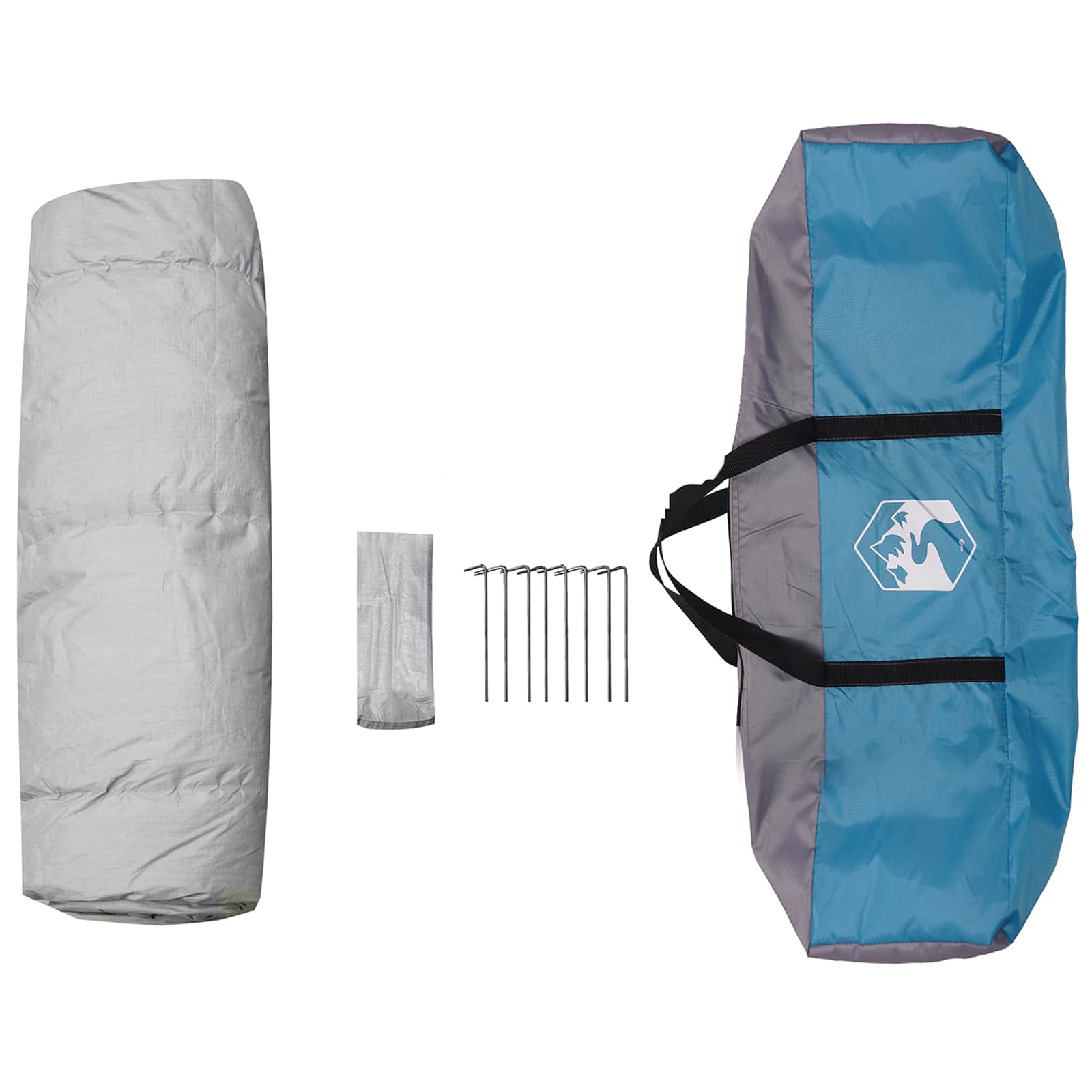 Detail van de vidaXL Instant Tent met opbergtas, haringen en accessoires voor installatie.