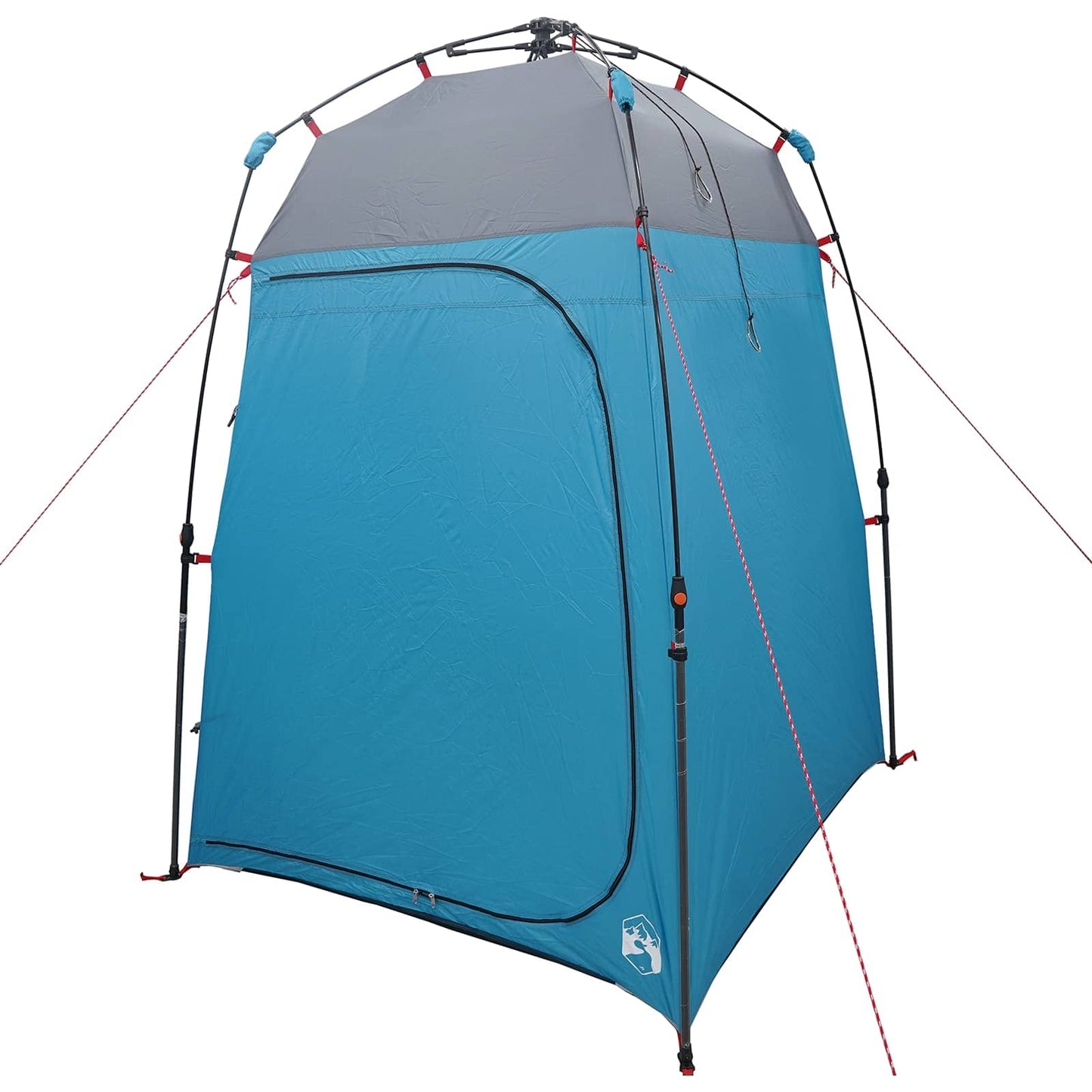 Detail van de vidaXL Instant Tent in blauw met grijze top en stalen frame.
