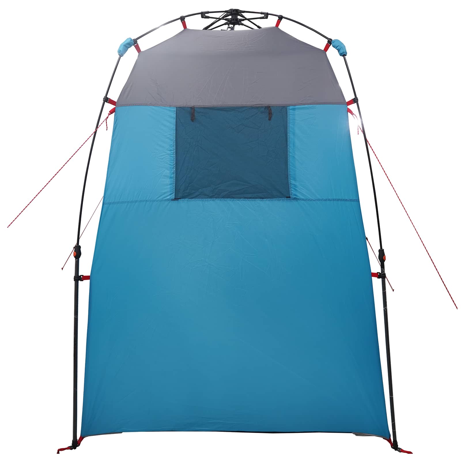 Detail van de vidaXL Instant Tent in blauw met grijze bovenkant en een raam.