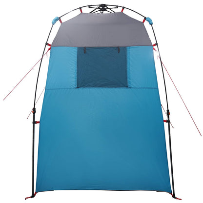 Detail van de vidaXL Instant Tent in blauw met grijze bovenkant en een raam.