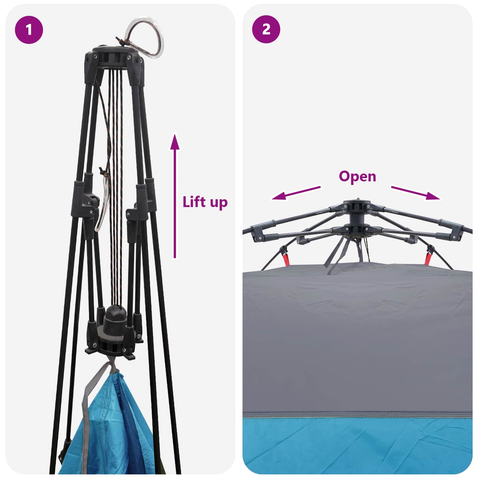 Detail van het stevige stalen frame en het snelle openingsmechanisme van de vidaXL Instant Tent.