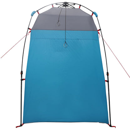Detail van de blauwe vidaXL Instant Tent met grijs dak en stalen frame.