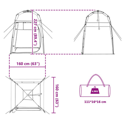 Detailweergave van de vidaXL Instant Tent met afmetingen en opvouwbare tas.