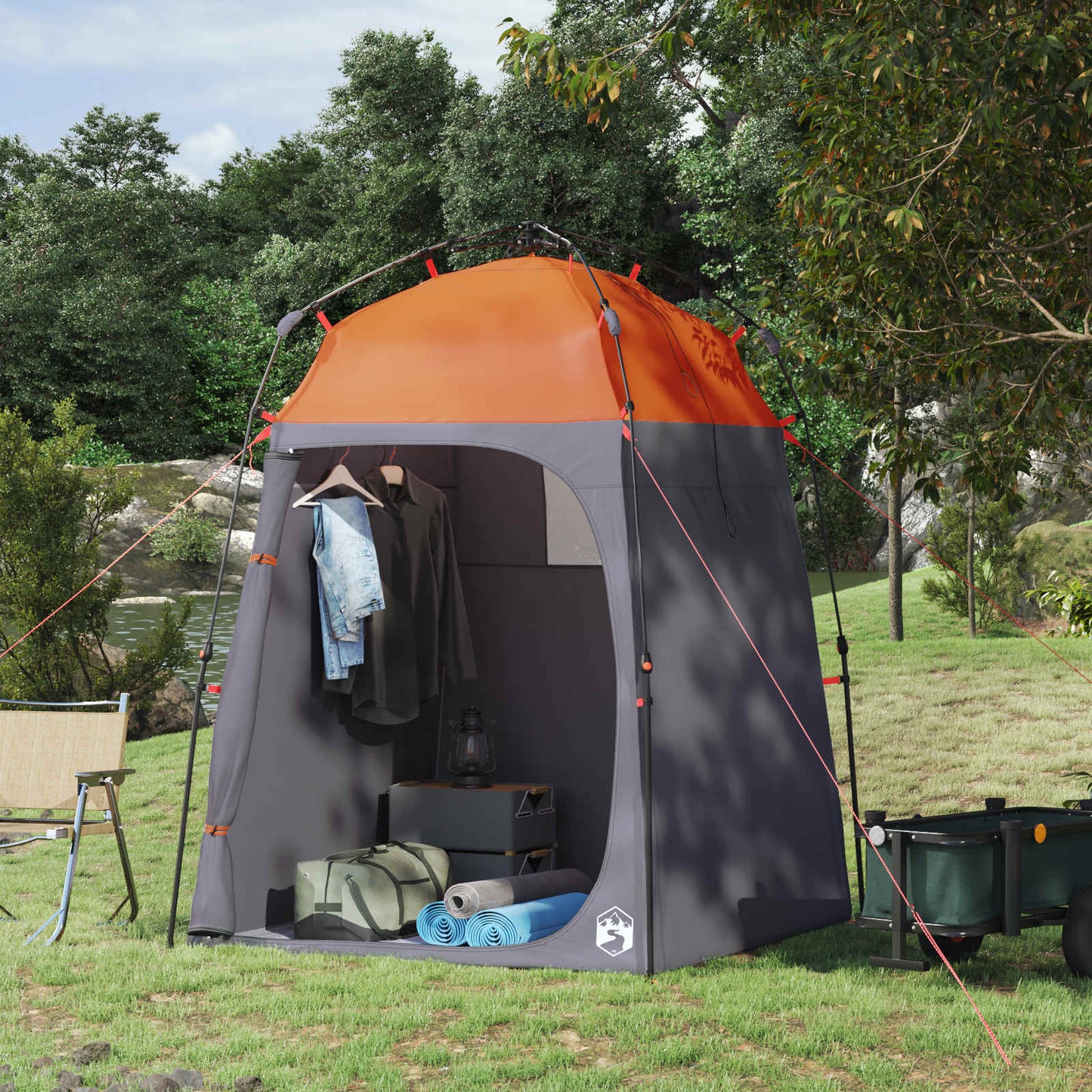 vidaXL Instant Tent 2-Person Quick-Release in grijs met oranje top, opgesteld in de natuur.