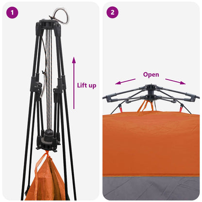 Detail van het stalen frame en het quick-release systeem van de vidaXL 2-Person tent.