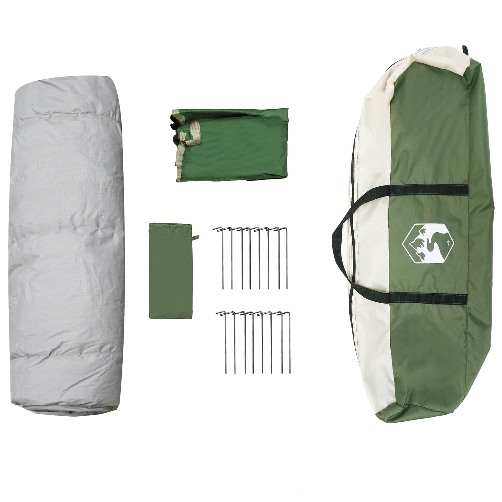 Detail van de vidaXL instant tent met accessoires, inclusief haringen en opbergtas.
