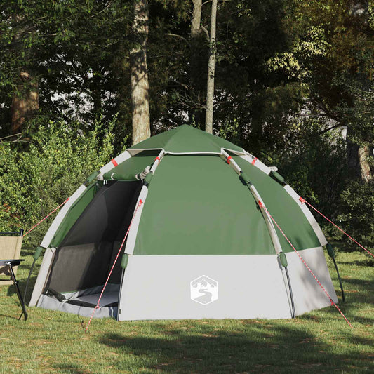 vidaXL instant tent voor 4 personen in groen met regenhoes, zijaanzicht in de natuur
