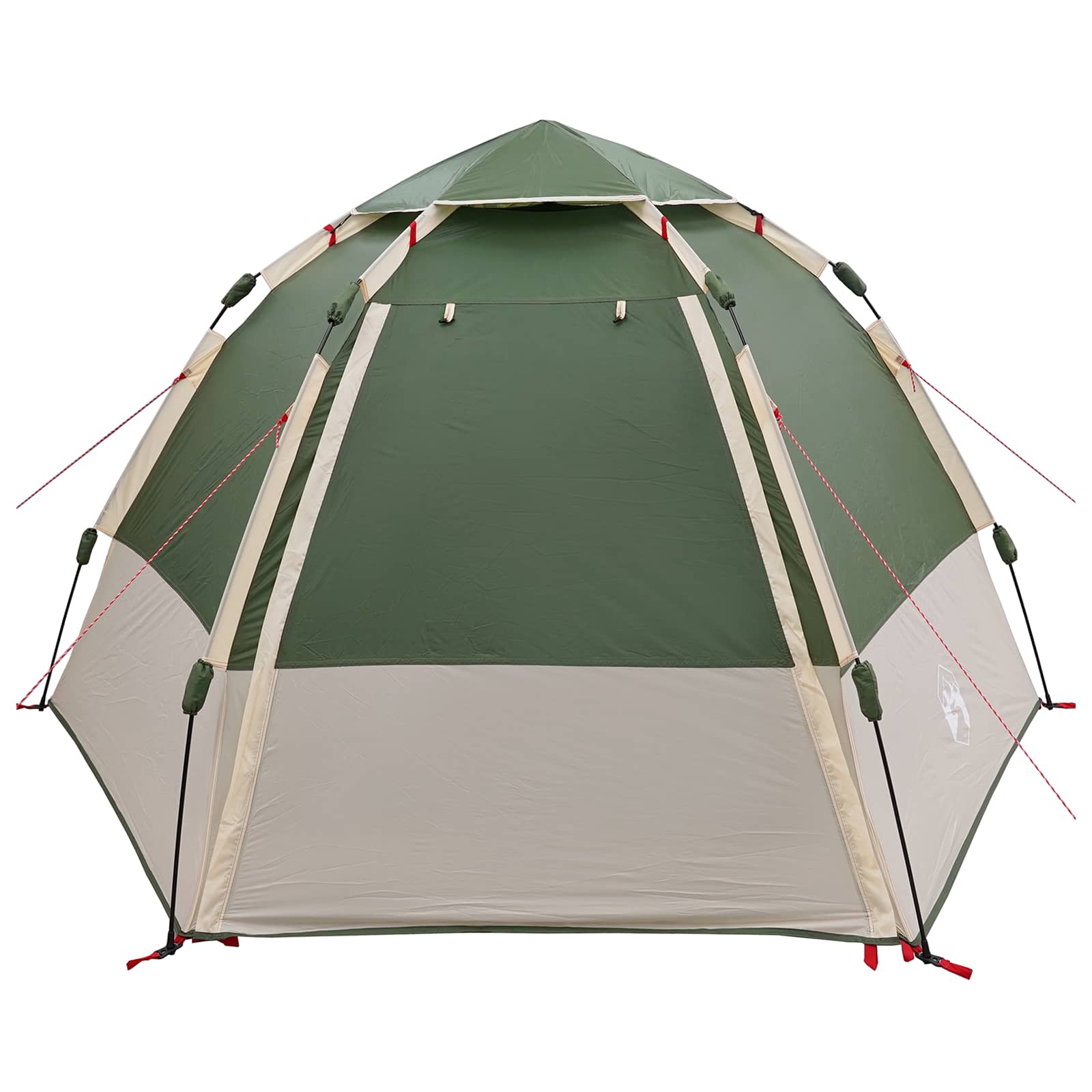 Detail van de vidaXL instant tent voor 4 personen, zijaanzicht met groene en beige kleuren.