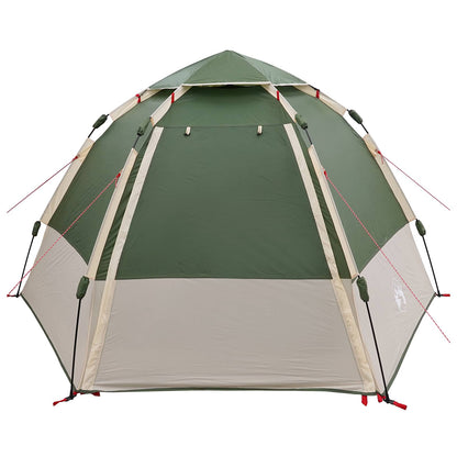 Detail van de vidaXL instant tent voor 4 personen, zijaanzicht met groene en beige kleuren.