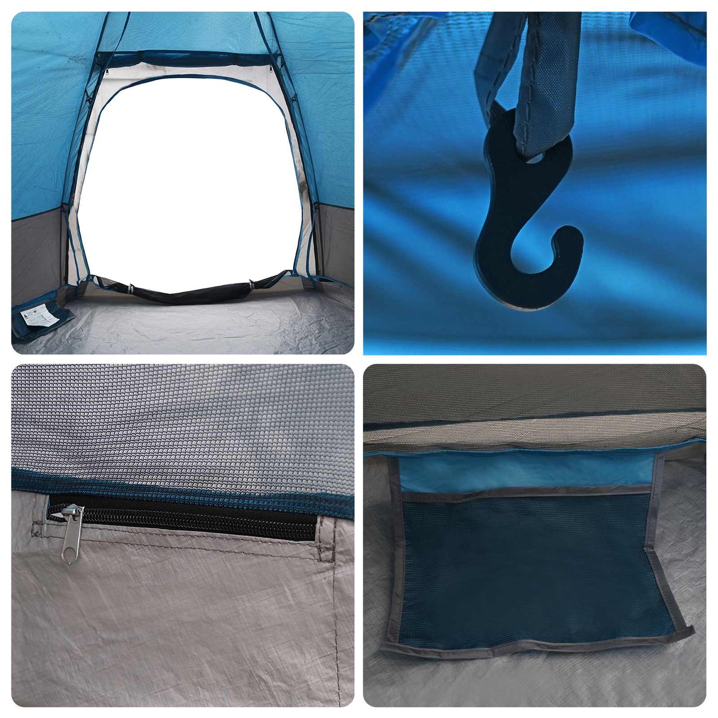 Detail van de binnenkant van de vidaXL instant tent met haak en opbergzakken.